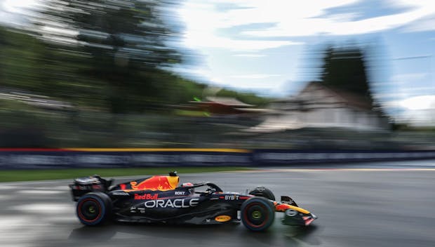 SPA, BELGIUM - JULY 29: Max Verstappen of the Netherlands driving the (1) Oracle Red Bull Racing RB19 during the Sprint Shootout/Sprint ahead of the F1 Grand Prix of Belgium at Circuit de Spa-Francorchamps on July 29, 2023 in Spa, Belgium. (Photo by