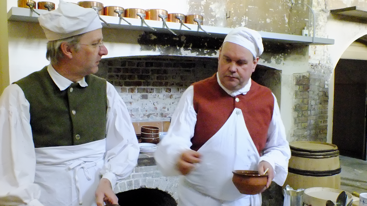 Marc Meltonville (right) and Richard Hoare (left) at work as food historians and chefs in what they call their "lab"